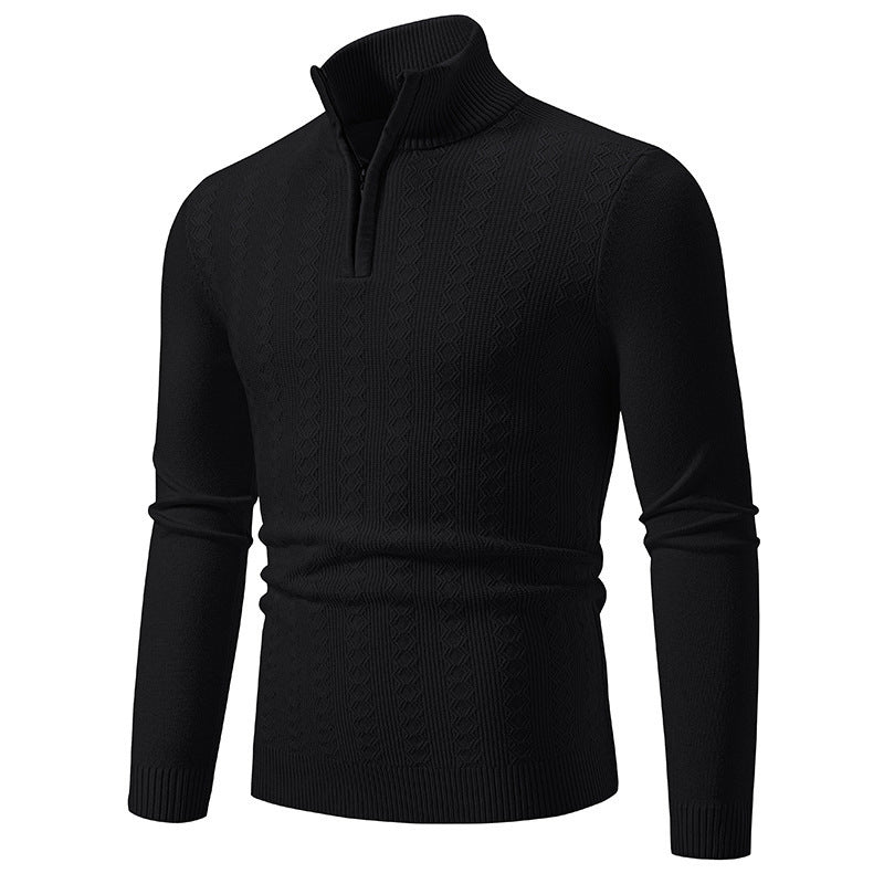 Men's fine-knit half-zip sweater with cable pattern, slim fit and stand-up collar Mune Fashion