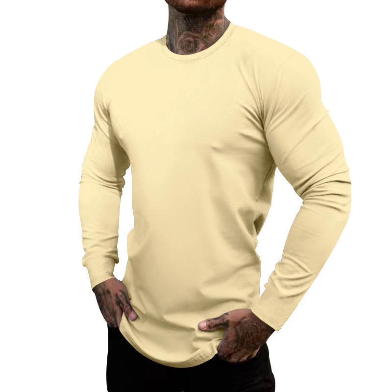 Men's fitted long-sleeve shirt with round neck, elastic cotton stretch, and extended hem Mune Fashion