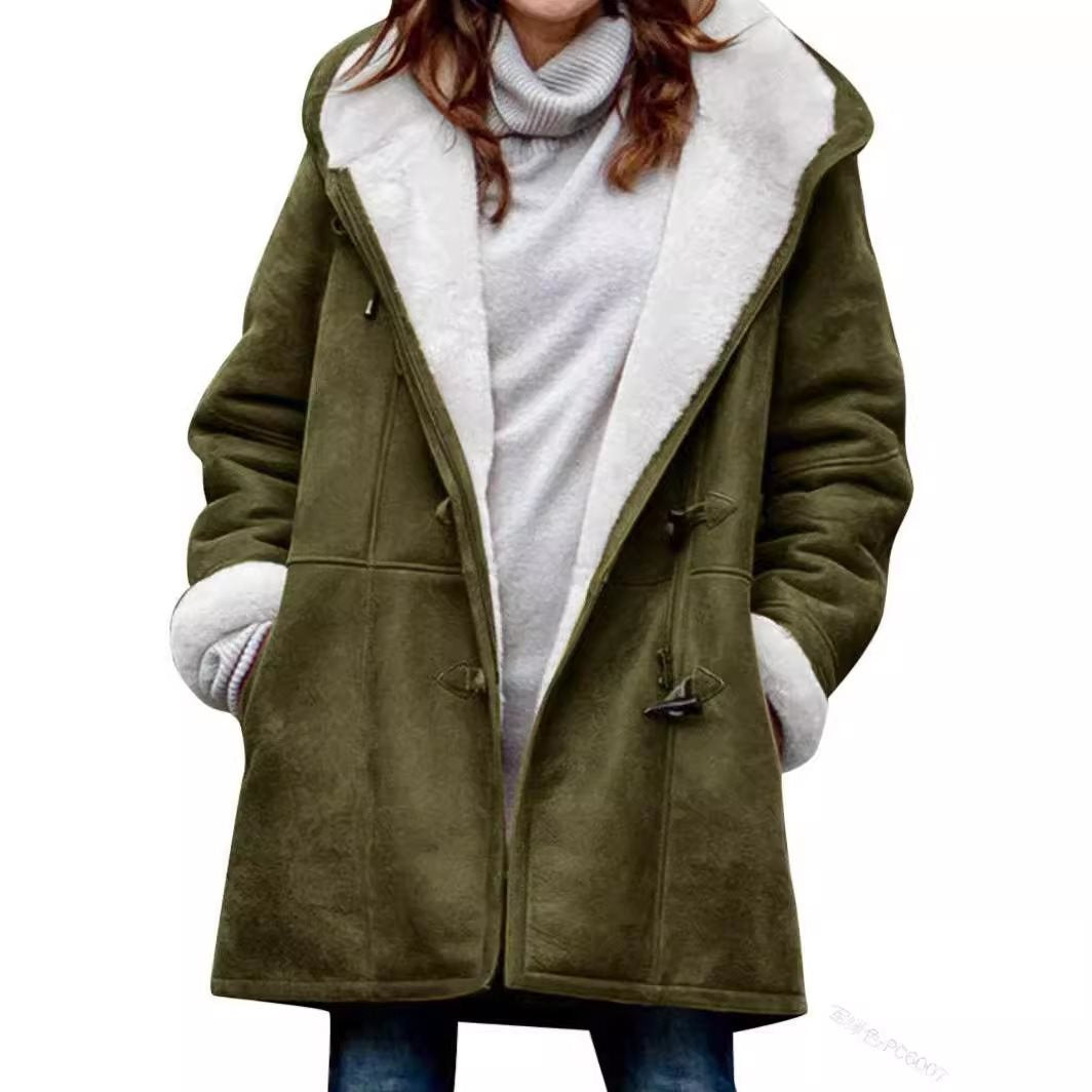 Women's teddy-lined duffle coat with hood, faux fur interior lining and toggle closures Mune Fashion