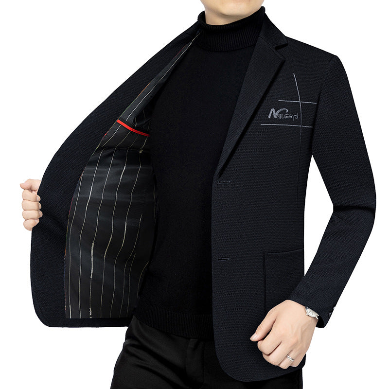 Men's Modern Textured Blazer half-lined with quilted thermo lining and chest embroidery Mune Fashion