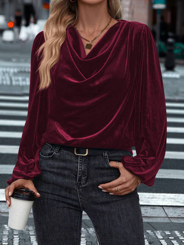 Ladies Elegant Viscose Blouse with Waterfall Neckline Mune