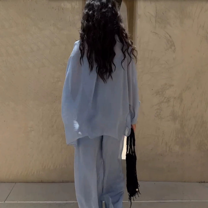 Women's Three-Piece Loungewear Set made of light viscose with oversized blouse, top and wide palazzo pants Mune Fashion