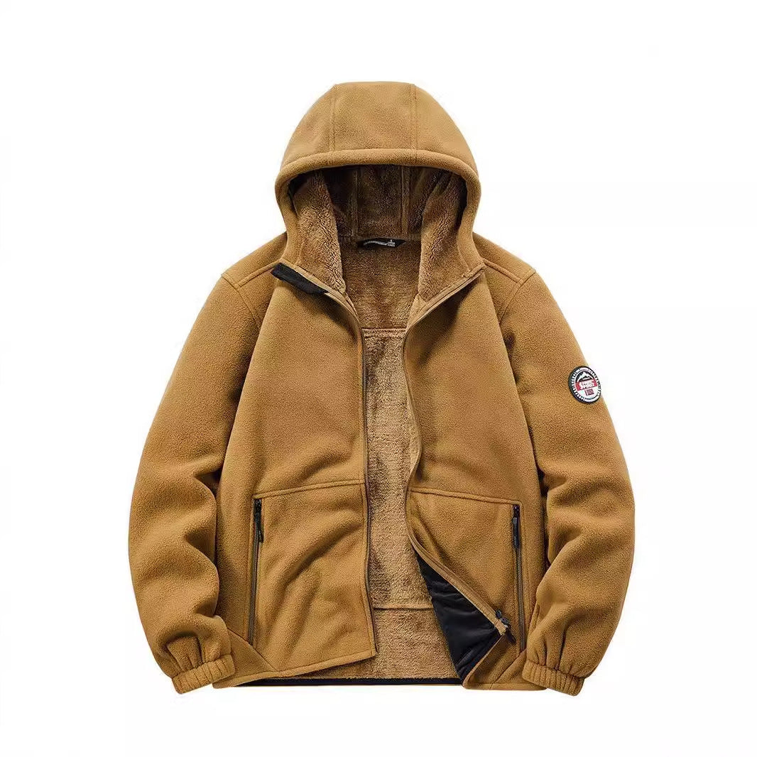 Men's Insulated Fleece Hoodie Jacket with Sherpa Lining and Two-Way Zipper Mune Fashion