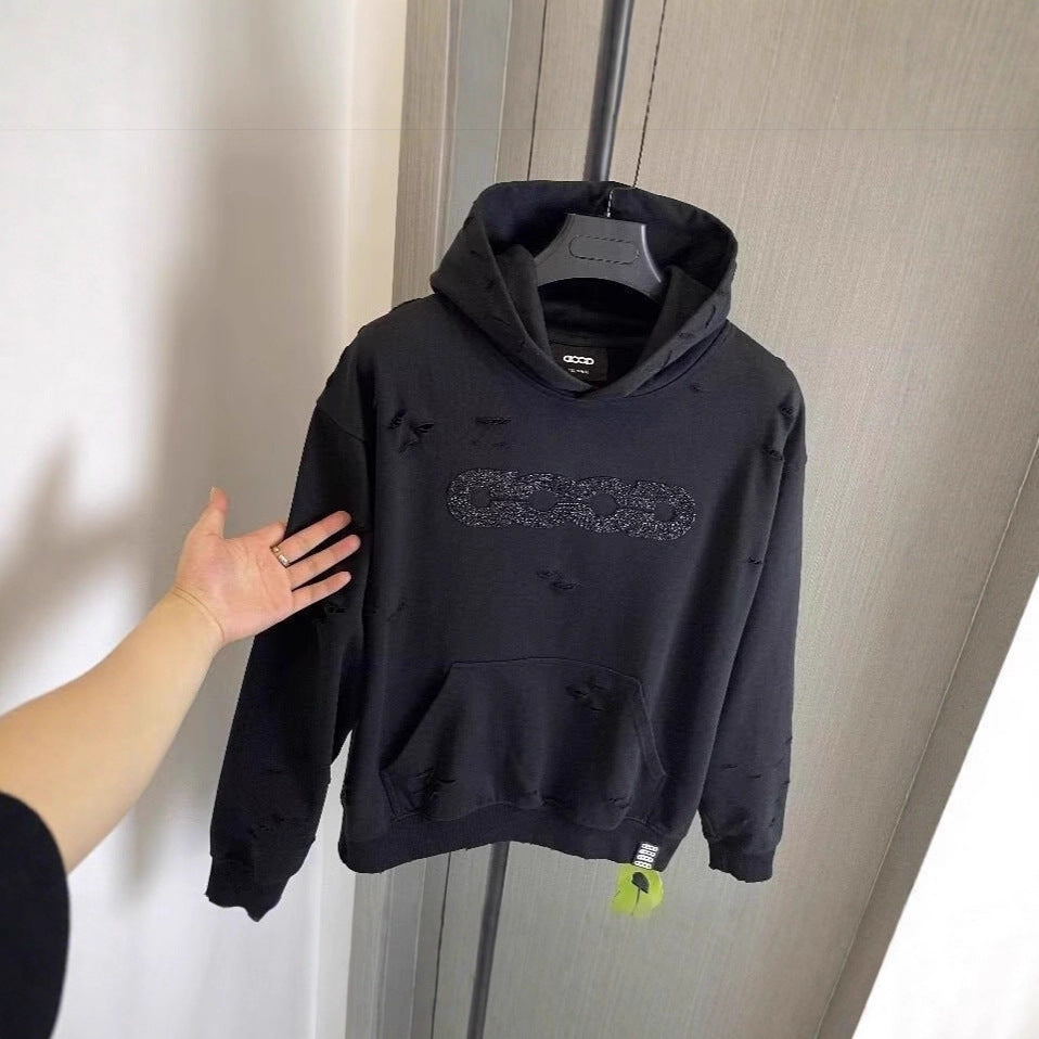 Ladies Oversized Hoodie with Torn Details Mune Fashion
