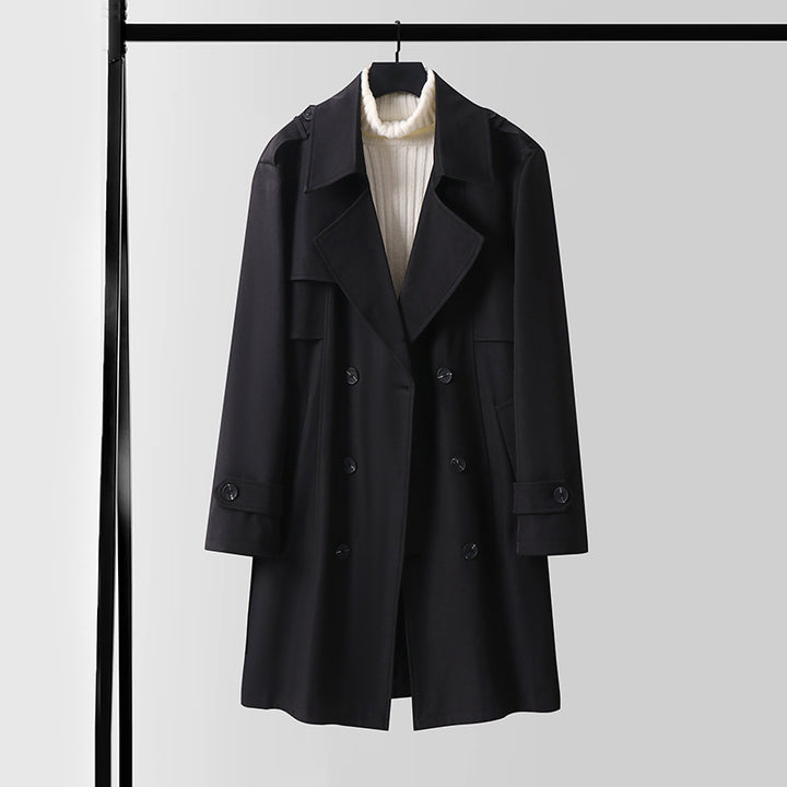 Women's Double-breasted Short Trench Coat made of lightweight wool blend with a soft drape and shoulder flaps Mune Fashion