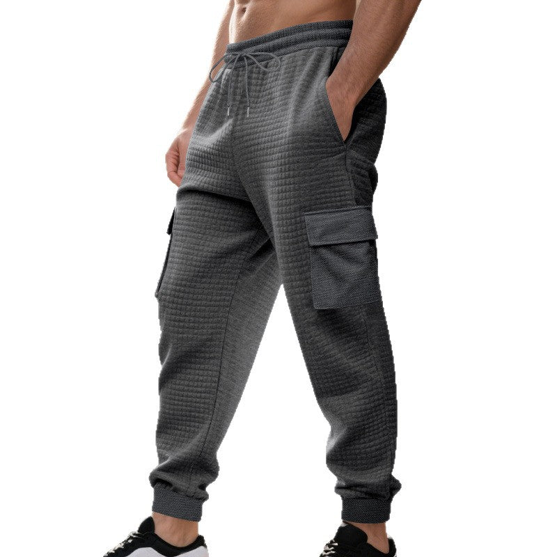 Men's Textured Cargo Jogging Pants with Drawstring, Snap Flap Pockets and Ribbed Cuffs Mune Fashion