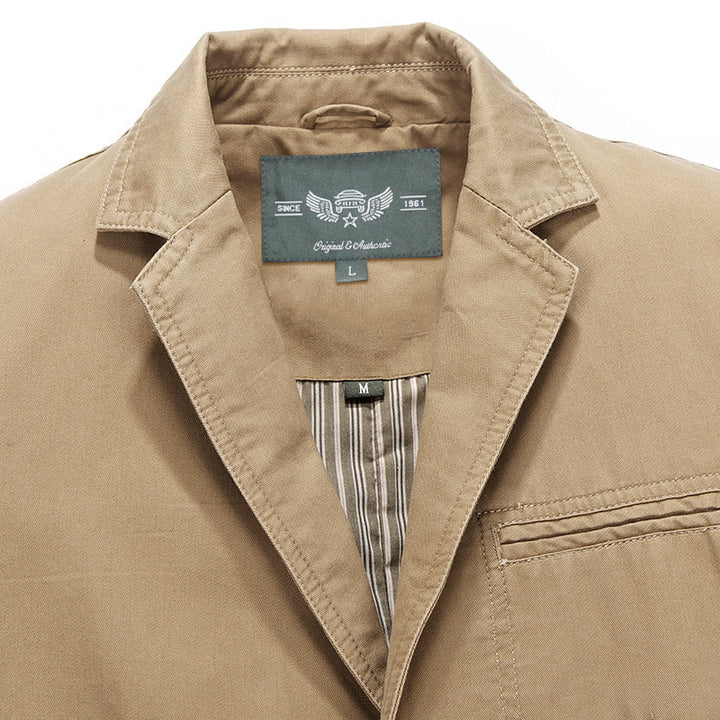 Men's Casual Canvas Blazer with Patch Pockets and Striped Lining Mune Fashion