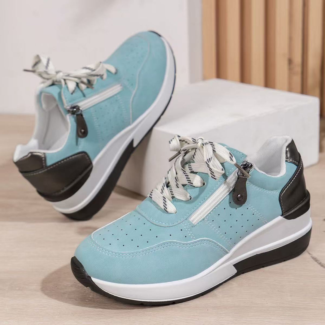 Women's wedge sneakers with side zipper and perforated upper material Mune Fashion