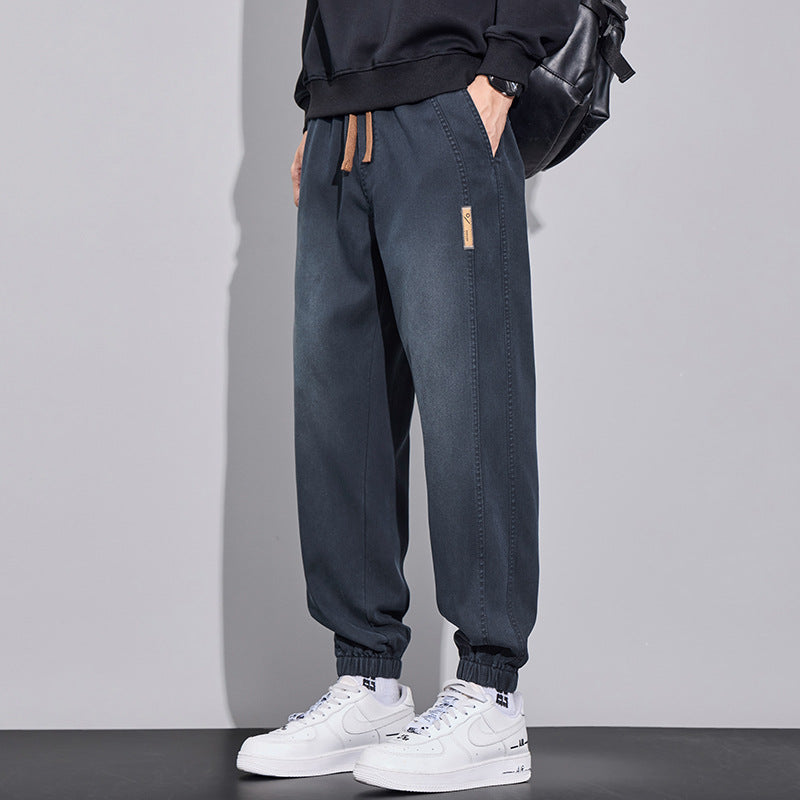Men's Relaxed-Fit Jogging Pants in Denim-Look with Elastic Waistband, Drawstring and Ribbed Cuff Mune Fashion