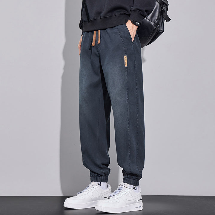 Men's Relaxed-Fit Jogging Pants in Denim-Look with Elastic Waistband, Drawstring and Ribbed Cuff Mune Fashion