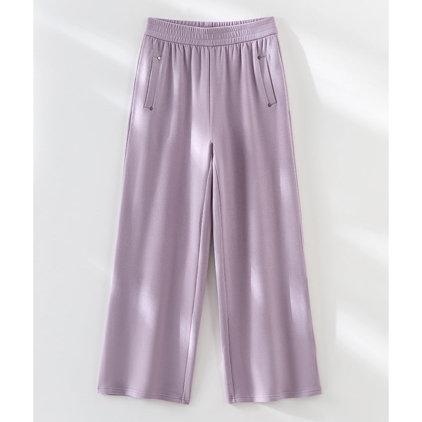 Women Wide Satin Pants with High Elastic Waistband and Flowing Draping Mune Fashion
