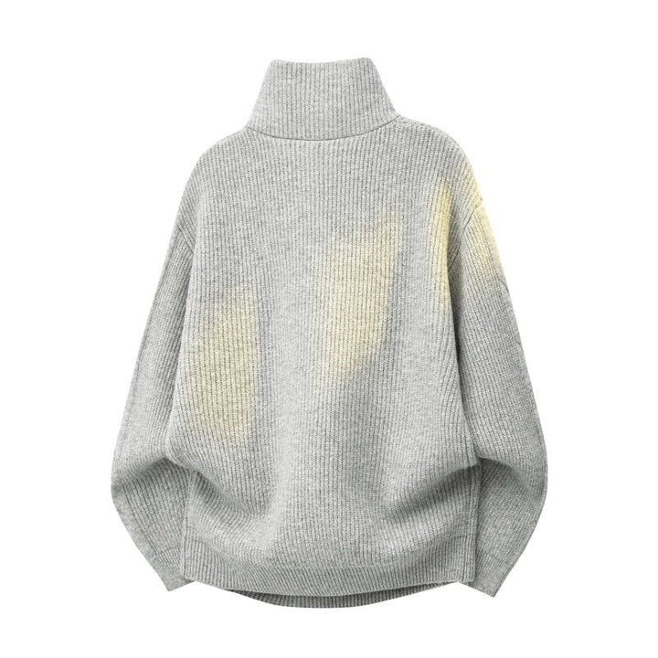 Women Oversize Cable Knit Sweater with High Roll Neck and Button Placket Mune Fashion