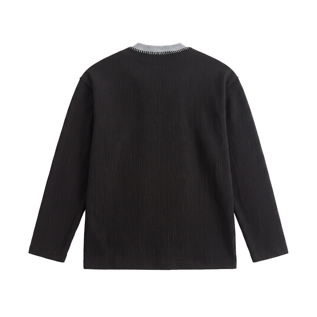 Men's Textured Sweatshirt Pullover with Layered Collar and Decorative Decorative Seam Mune Fashion