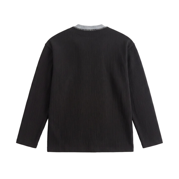 Men's Textured Sweatshirt Pullover with Layered Collar and Decorative Decorative Seam Mune Fashion