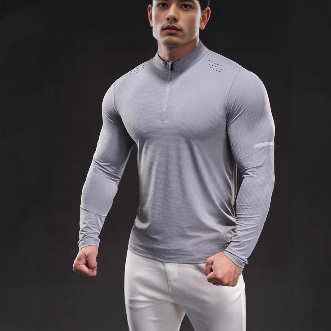 Men's compression training shirt with short zipper and breathable mesh structure Mune Fashion