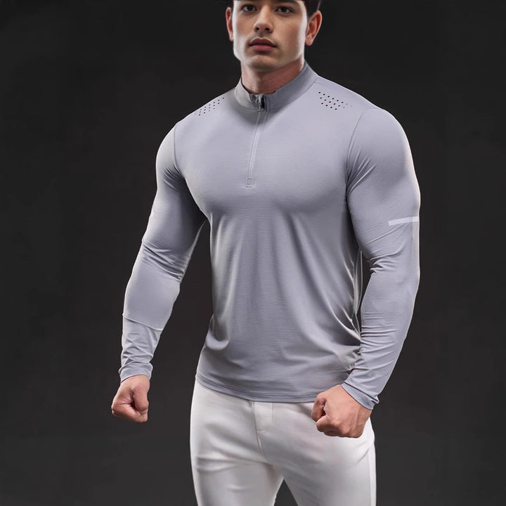 Men's compression training shirt with short zipper and breathable mesh structure Mune Fashion