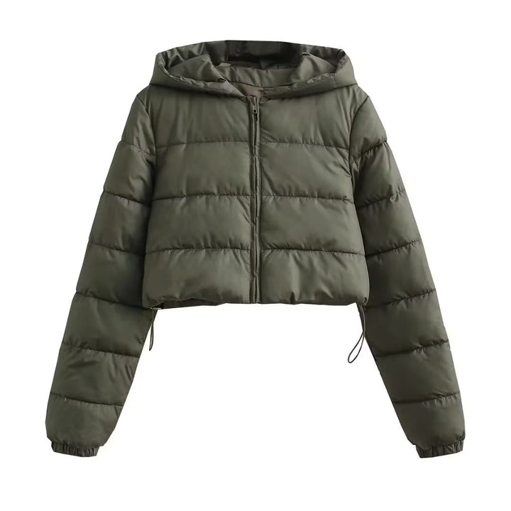 Ladies short quilted hooded jacket with drawstring, zipper and light padding Mune Fashion