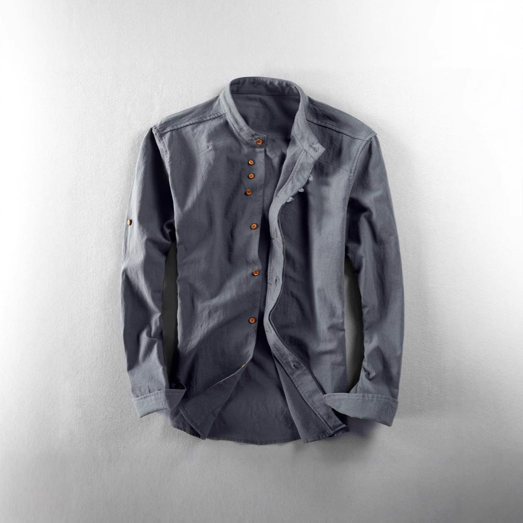 Men's casual stand-up collar shirt made of cotton blend with concealed button placket Mune Fashion