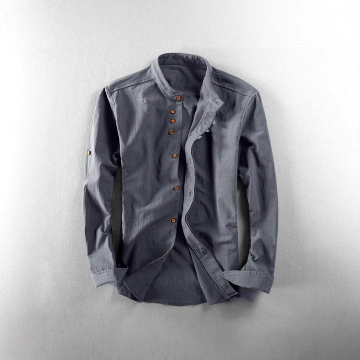 Men's casual stand-up collar shirt made of cotton blend with concealed button placket Mune Fashion