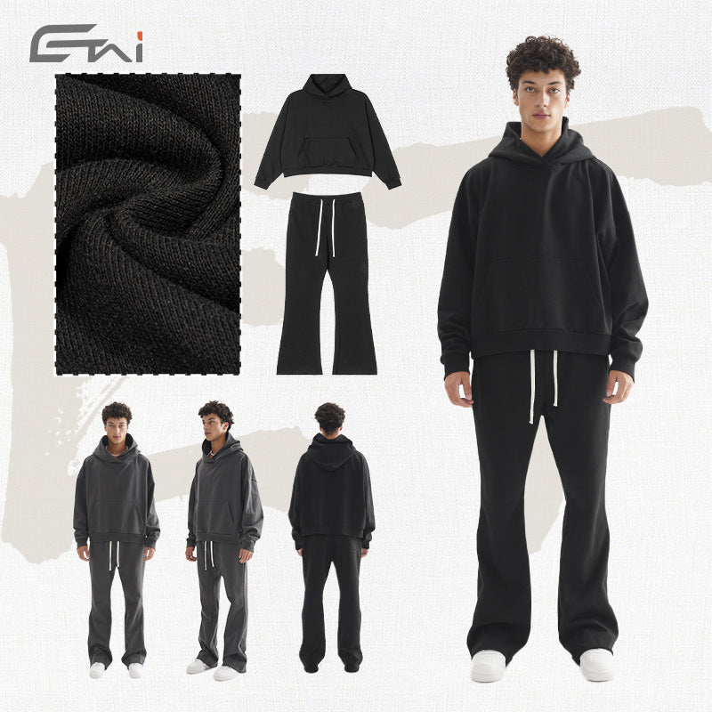 Women's Cropped Hoodie and Flared Sweatpants Lounge Set made of French Terry Mune Fashion