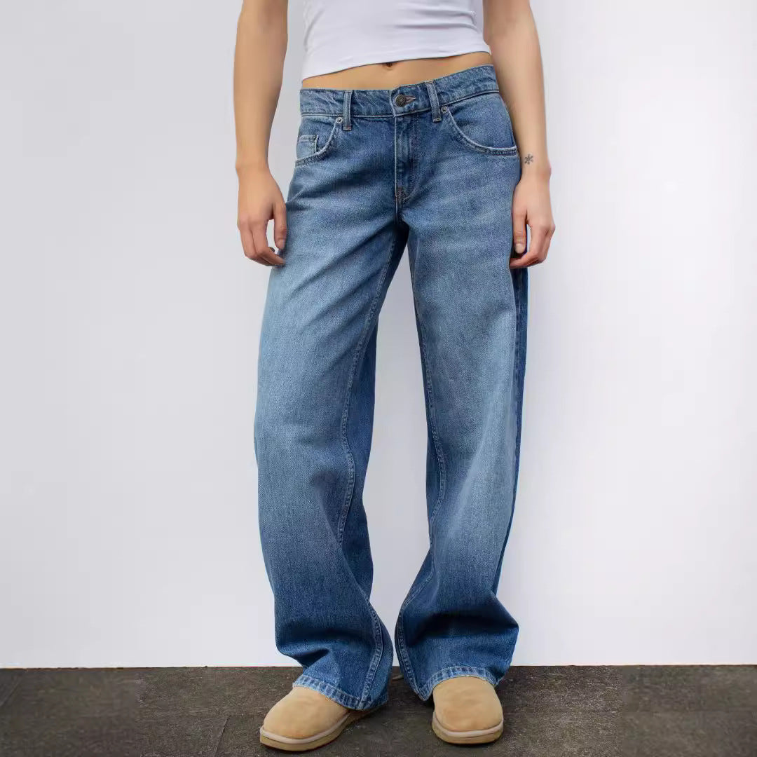 Women's wide denim pants model with deep waist and wide flare Mune Fashion