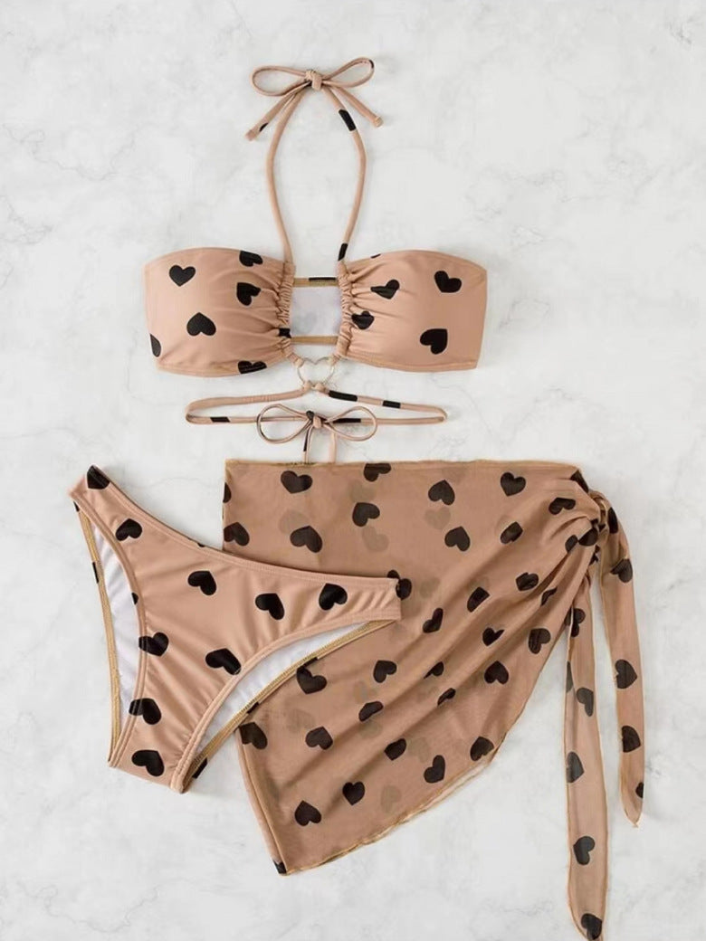 Women's Bandeau Bikini Set with Playful Heart Design Mune Fashion
