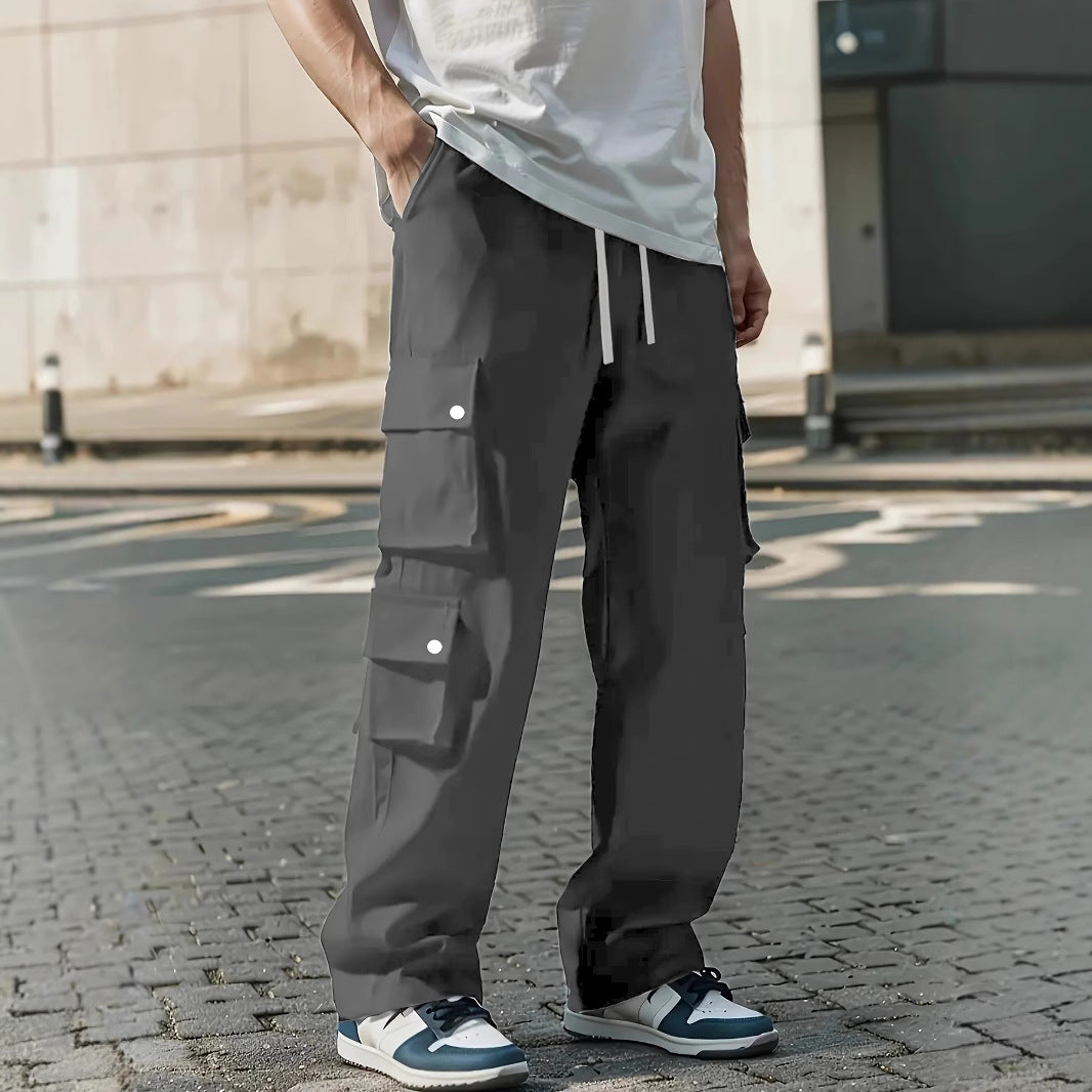 Men's Loose Fit Cargo Pants with Multiple Flap and Utility Pockets & Drawstring Waist Mune Fashion