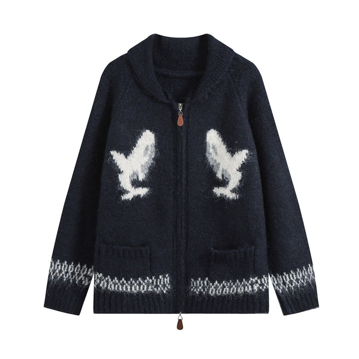 Women’s cardigan with zipper, shawl collar and whale intarsia Mune Fashion