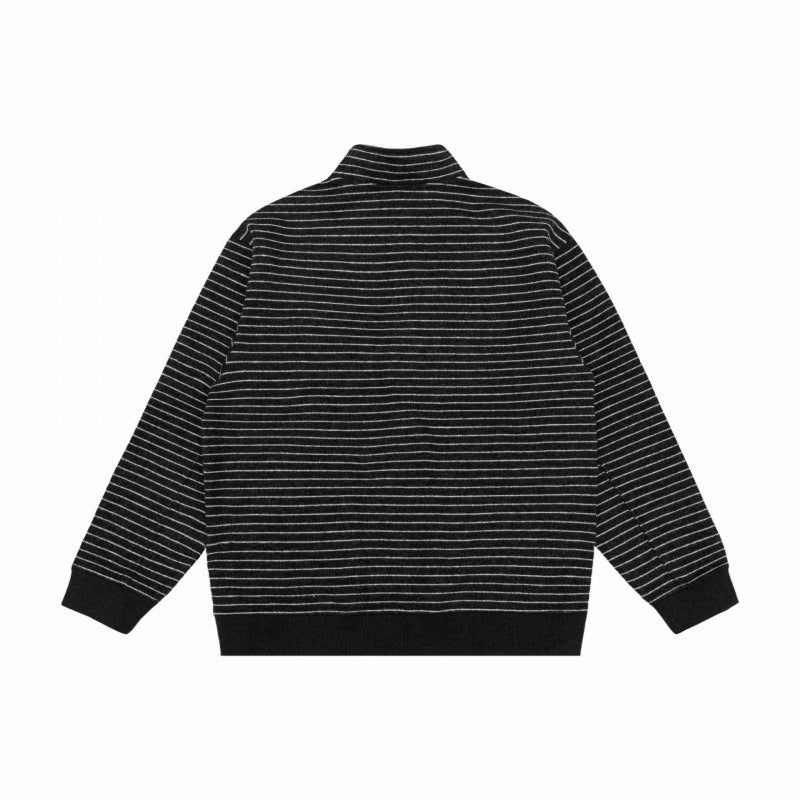 Unisex Striped Knit Zip Jacket with Stand-up Collar and Patch Pockets Mune Fashion