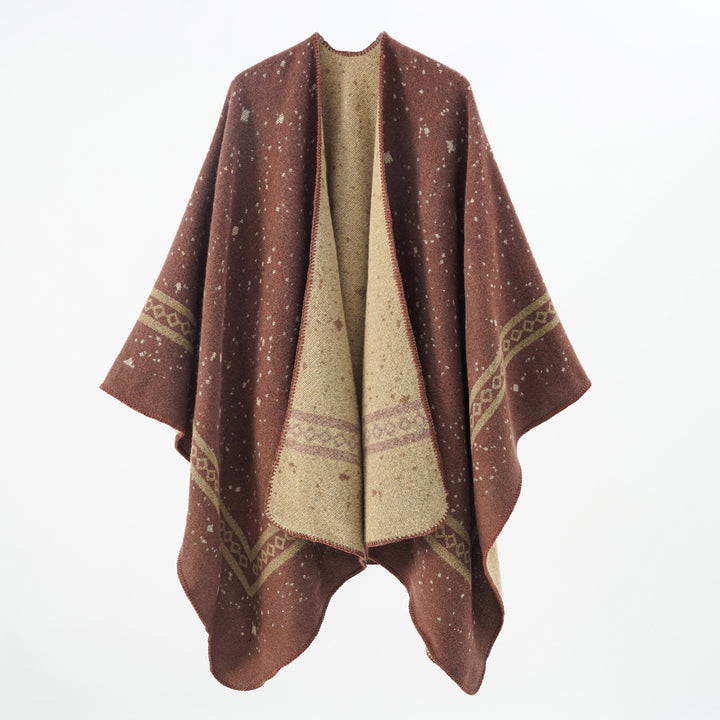 Women Oversized Cape made of Wool Blend with Two-Colored Reversible Structure Mune Fashion