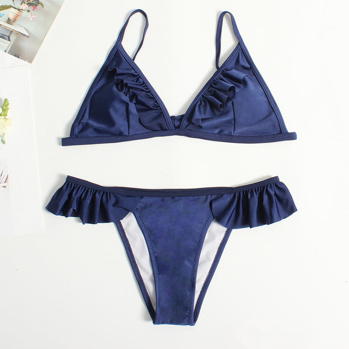 Women Triangle Bikini with Ruffles Mune Fashion