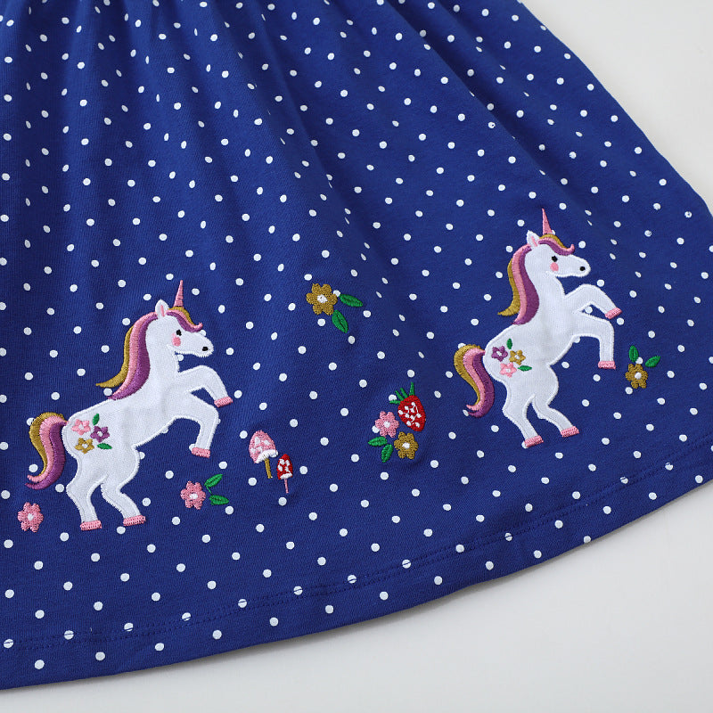Girl dress with dots and unicorn embroidery Mune Fashion