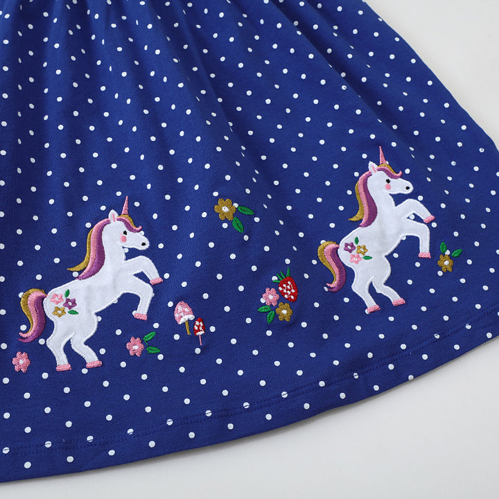Girl dress with dots and unicorn embroidery Mune Fashion