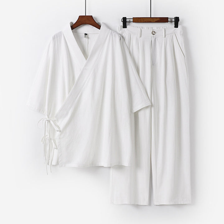 Unisex Kimono-Leisure-Set with Wrap Top and Elastic Waist Pants Mune Fashion