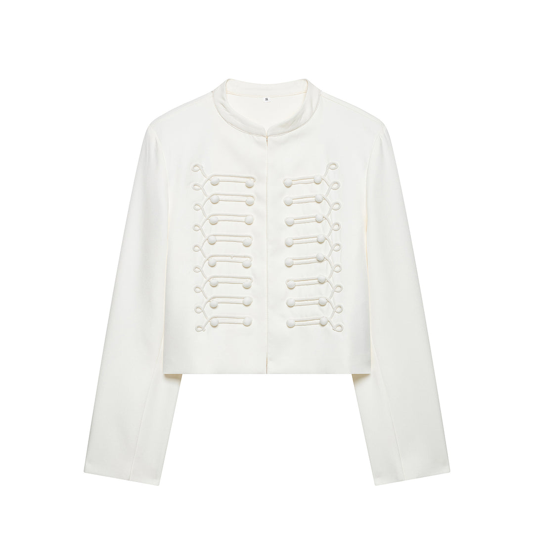 Women's short blazer in military style with decorative cord application Mune Fashion