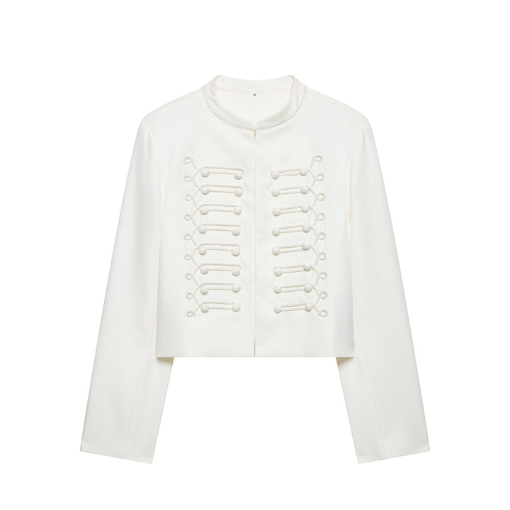 Women's short blazer in military style with decorative cord application Mune Fashion