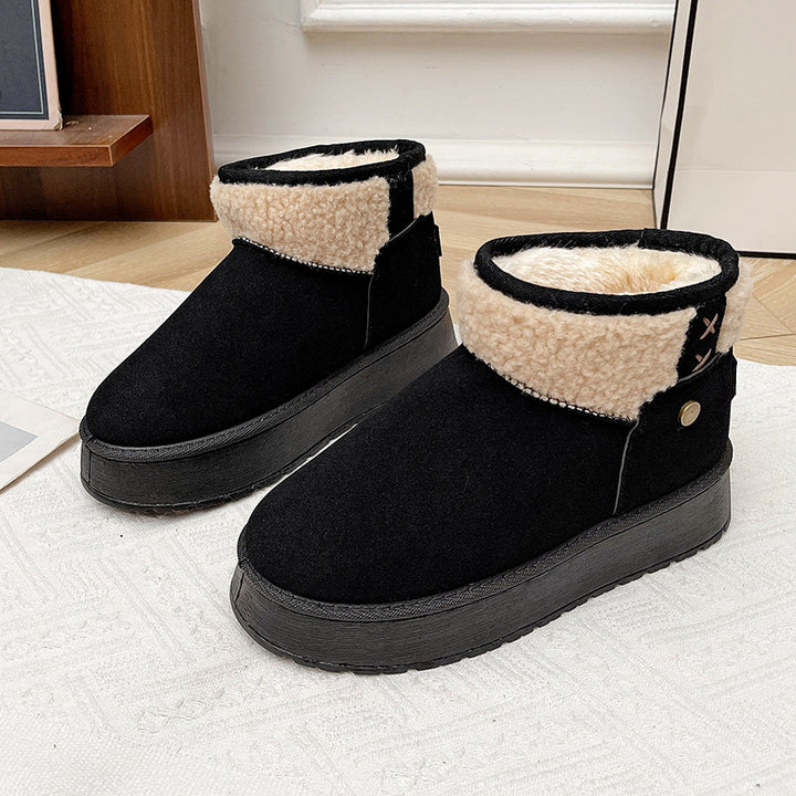 Women's Lined Ankle Boots with Teddy Lining, Faux Velvet and Platform Sole Mune Fashion