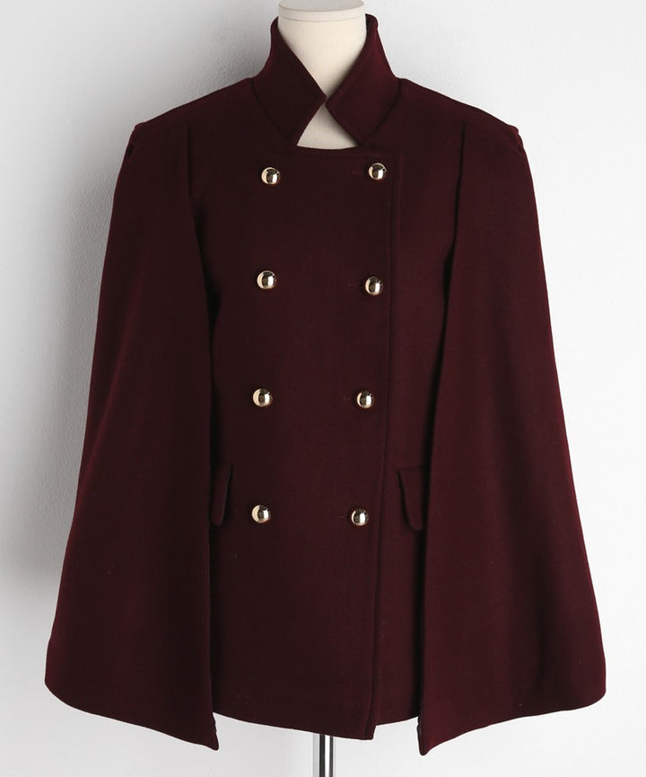 Women’s coat cape in tailoring look with double-breasted button placket and distinctive shoulder Mune Fashion