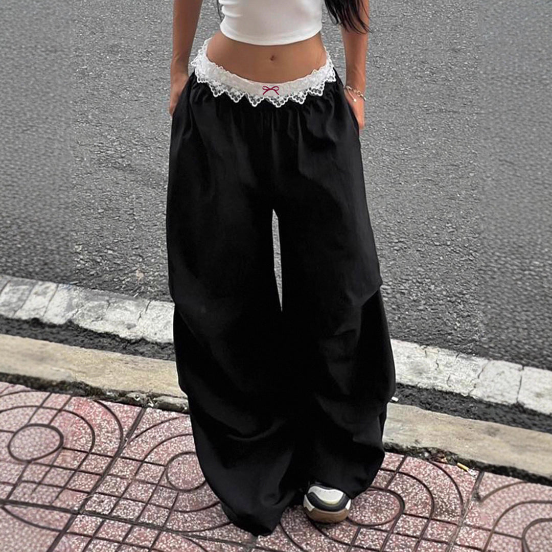 Women’s loungewear sleep pants with layered ruffles, elastic lace waistband, and wide leg Mune Fashion