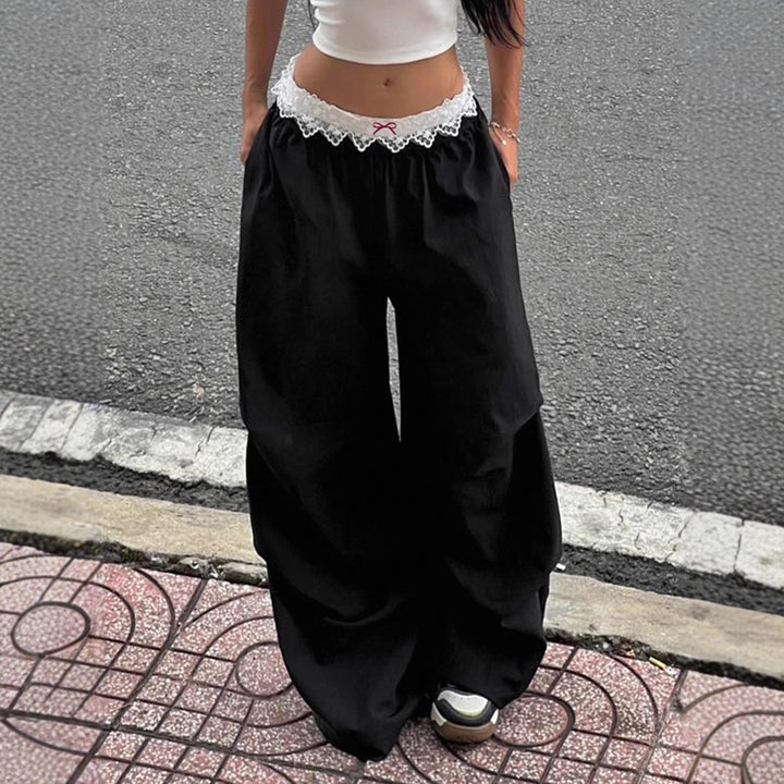 Women’s loungewear sleep pants with layered ruffles, elastic lace waistband, and wide leg Mune Fashion