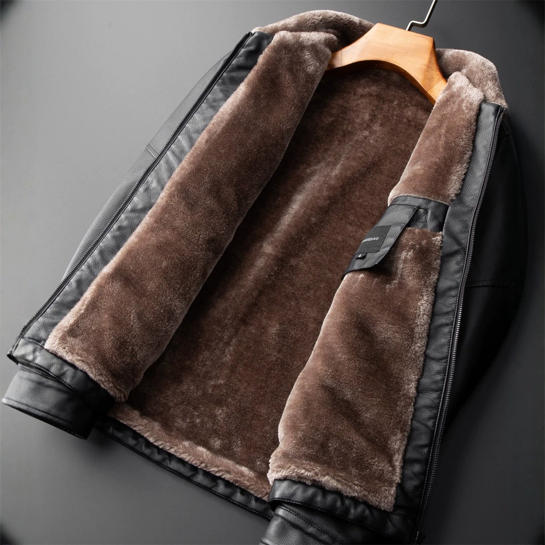 Men's Casual Faux Leather Jacket with Teddy Lining Mune Fashion