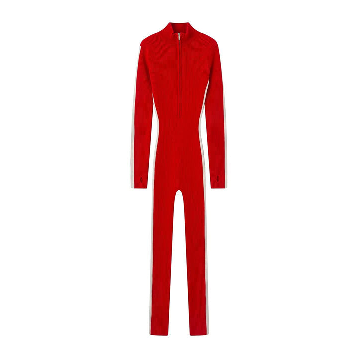 Women Fitted Ribbed Jumpsuit with Half Zipper and Thumb Hole Mune Fashion