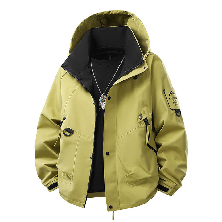 Men's waterproof outdoor utility rain jacket with hood, multiple pockets and adjustable hem Mune Fashion