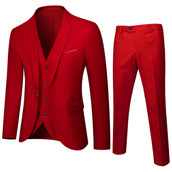 Men's three-piece business suit set with tailored single-breasted jacket, slim fit waistcoat, and elegantly cut suit pants Mune Fashion