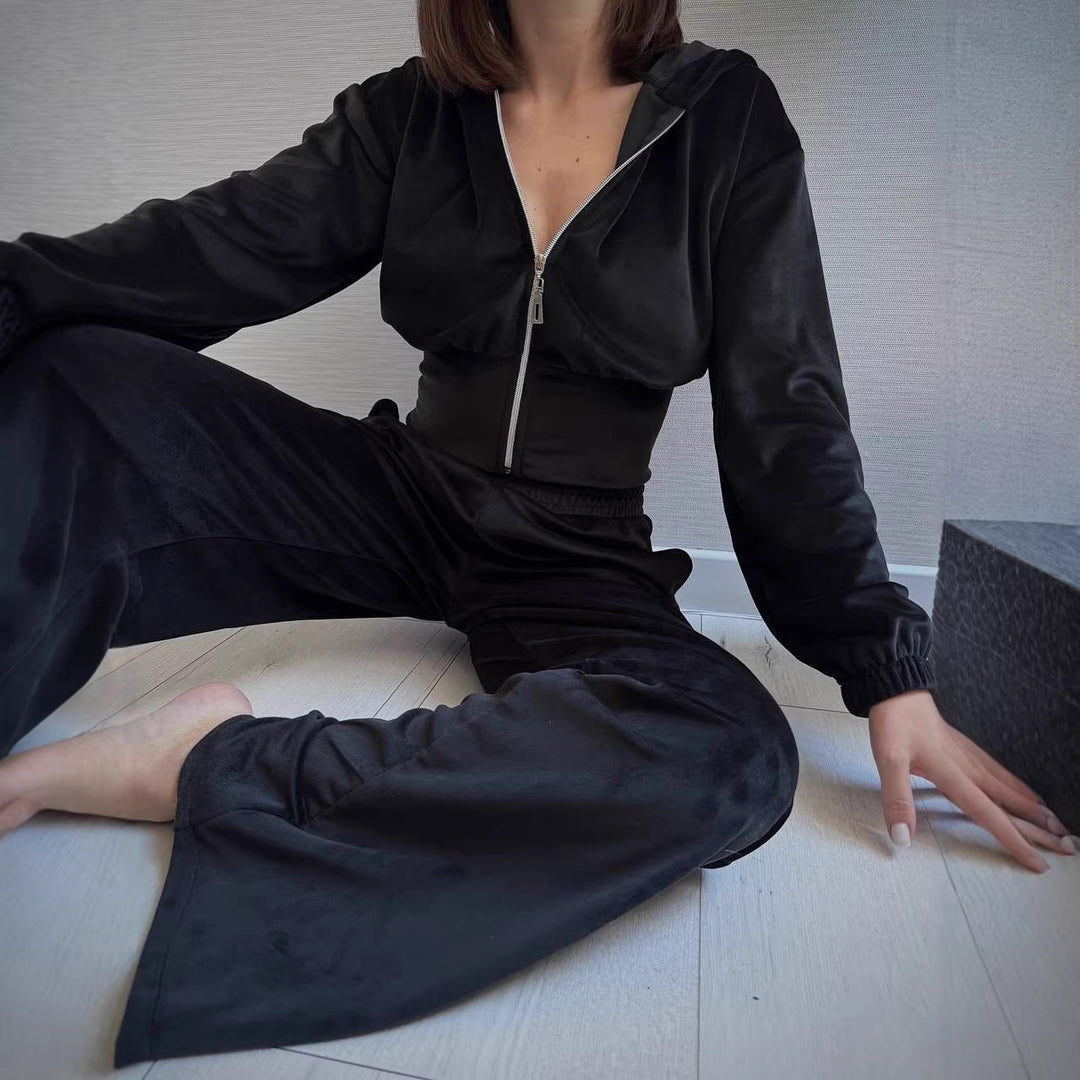 Women Tailored Cropped Hoodie Jacket with figure-shaping tube waistband Mune Fashion