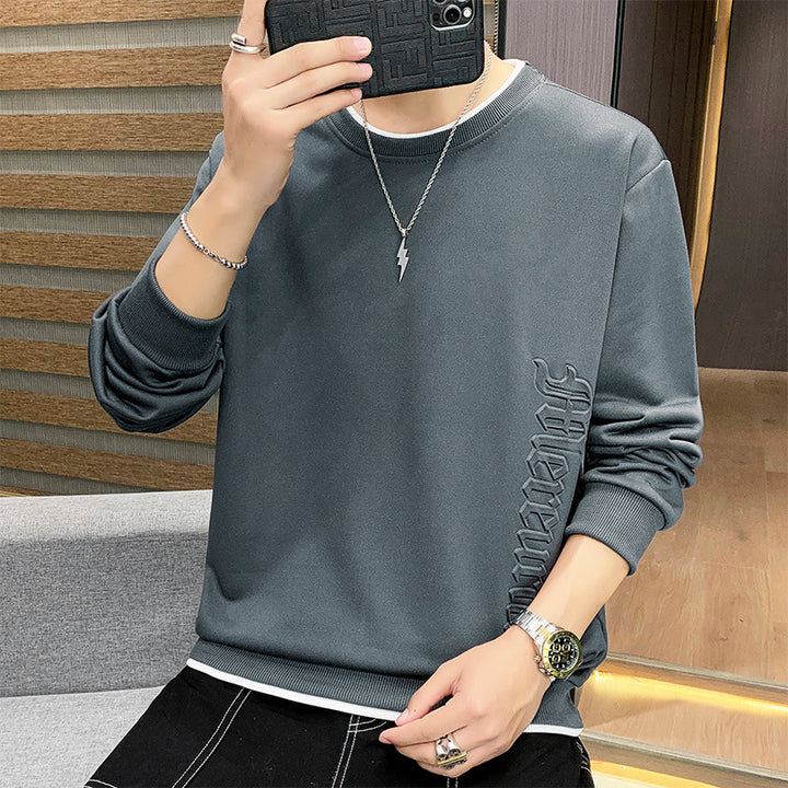 Men's casual sweatshirt with side 3D embossing, round neck and ribbed cuffs Mune Fashion