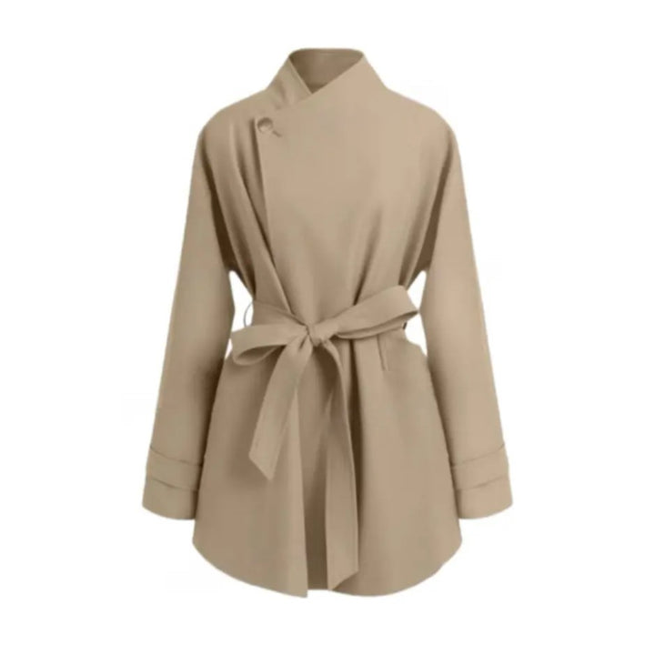 Women Oversized Wrap Blouse with Stand Collar and Tie Belt Mune Fashion