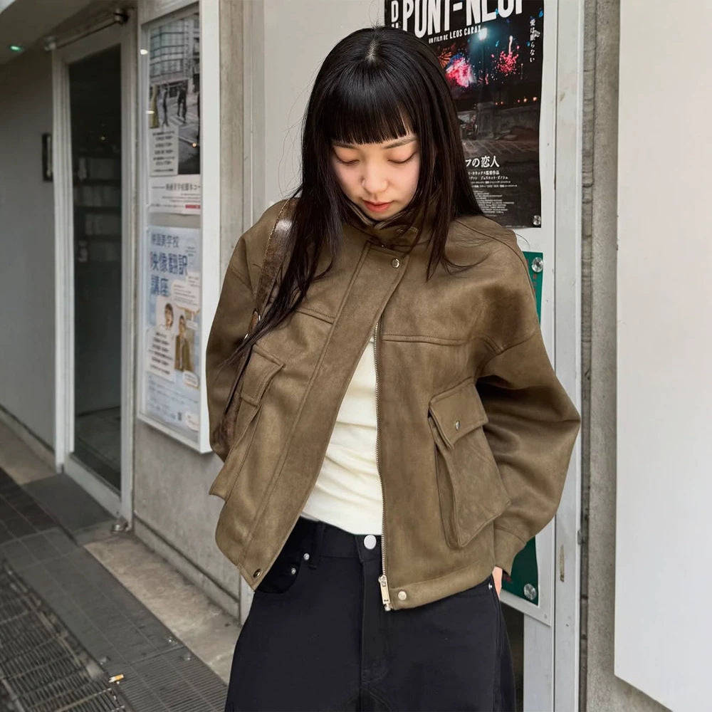 Women's Cropped Velvet Jacket in Utility Style with Hood and Patch Pockets Mune Fashion