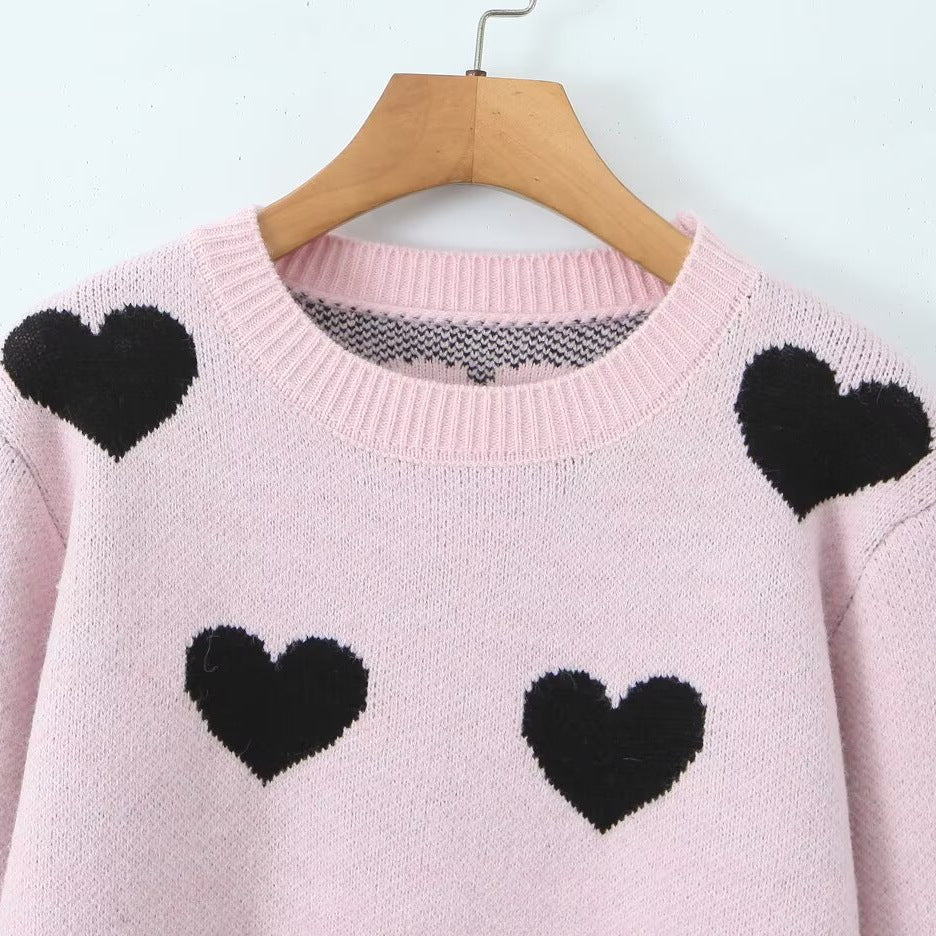 Women's heart intarsia sweater with round neck and relaxed fit Mune Fashion