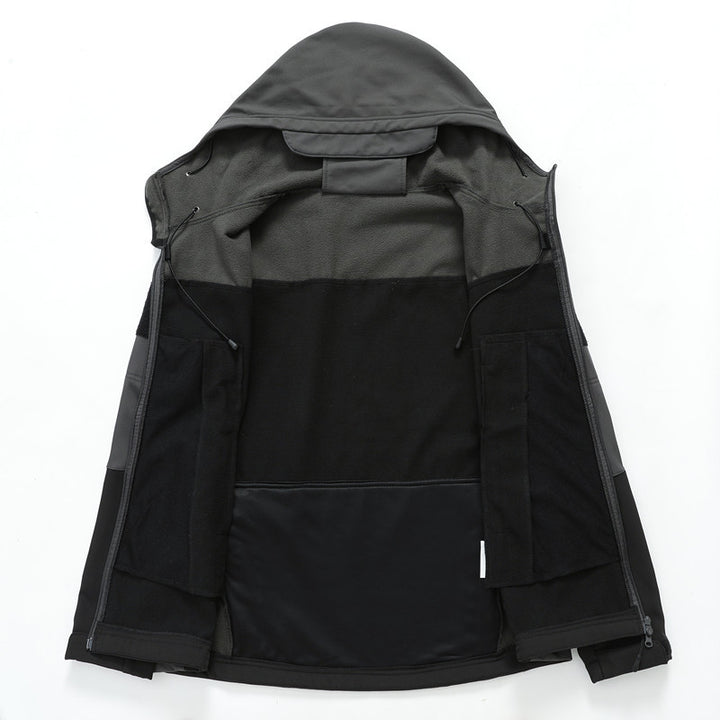 Men's Softshell Tactical Jacket with Hood, Reinforced Sleeves and Multiple Zipper Pockets Mune Fashion
